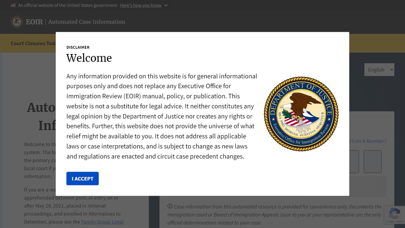 Automated Case Information - United States Department of Justice